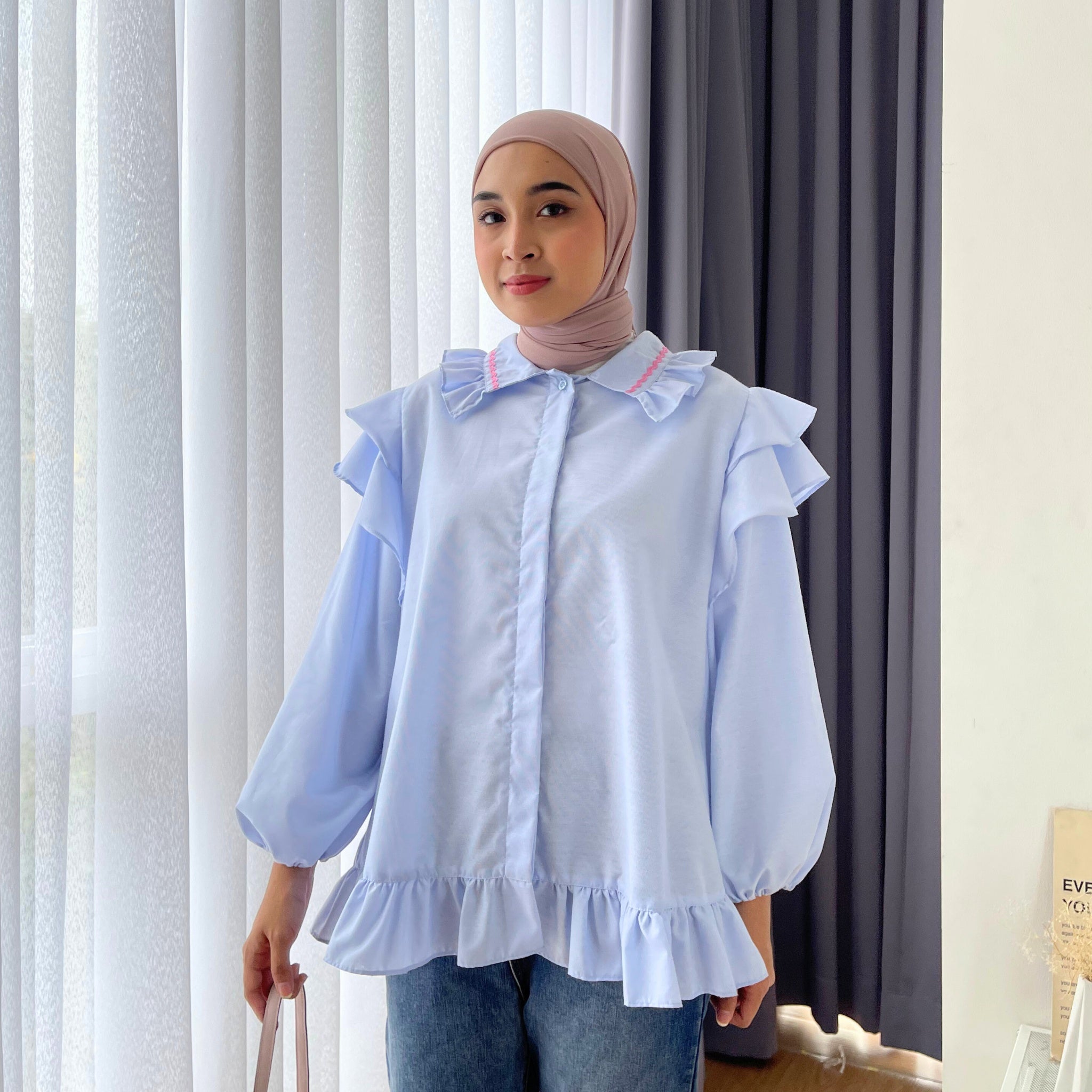 Image of Eclemix Top Namira | Atasan Wanita Kemeja Kancing Polos Ruffle